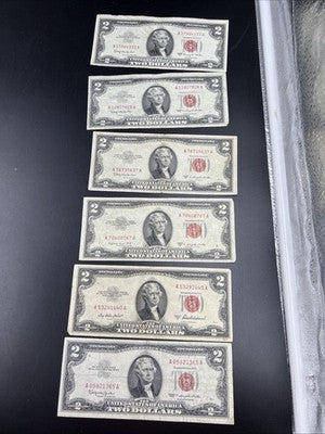 6 Note Set 1953 + ABC & 1963 & A $2 Two Dollar USN Legal Tender Red Seal Set #65