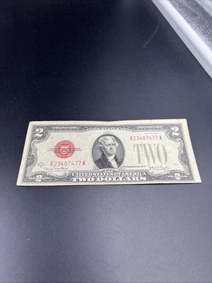 1928 G $2 Two Dollar Legal Tender US Red Seal Note Fine Circ #477
