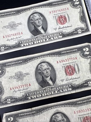 Lot of 10 1953 $2 USN Red Seal Legal Tender Bills VG Very Good + Circ #557