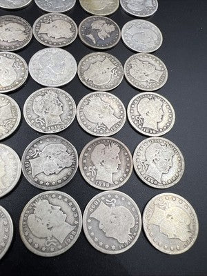 Barber Quarters 90% Silver Coin Quarter Roll $10 Face Value 40 Coins G SKU#1A