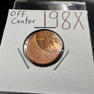 ND 198x 1c Lincoln Memorial Cent Penny 70% Off Center UNC SKU#AS