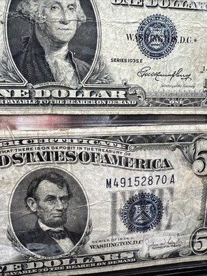 Silver Certificate Collector's Lot 1935 $1 1934 $5 US Circ Notes in Used Folder