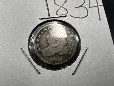 1834 10C Capped Bust Dime Average VG Very Good Details Rim Damage