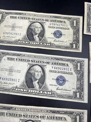 Lot of 7 1935 $1 One Dollar Silver Certificate Blue Seal Notes Fine / VF Circ #7