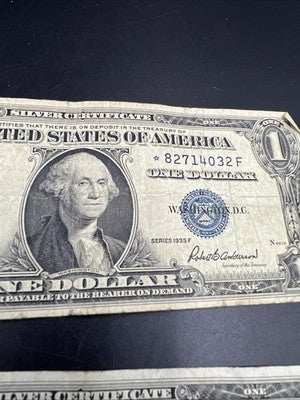 Lot of 2 1935 F H * Star US Silver Certificate One Dollar Bills VG / Fine #14