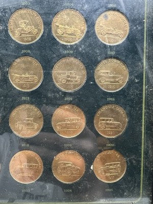 Franklin Mint Antique Car Collection 25 Medal Set in Display Frame Used