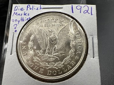 1921 P $1 Morgan Silver Dollar Coin Heavy Rev Die Polish Variety Vam CH BU UNC