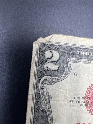 1928 G $2 Two Dollar Legal Tender United States Red Seal Note Very Circ #027