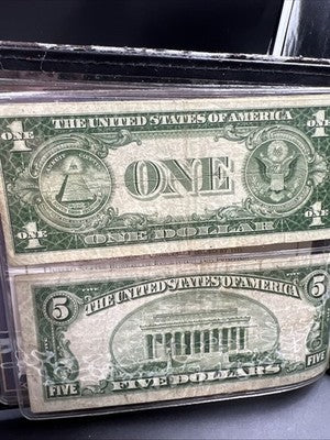 Silver Certificate Collector's Lot 1935 $1 1934 $5 US Circ Notes in Used Folder
