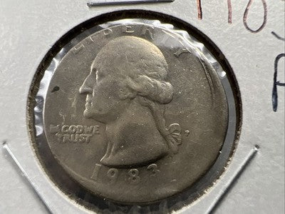 1983 P 25c Washington Quarter Coin 20% Off Center Error Coin XF / AU