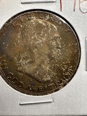 1963 D Franklin Half Dollar Silver Coin Choice BU UNC Neat Toning Obverse