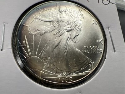 1992 1 Oz ASE American Silver Eagle Coin Gem BU Neat Toning Toner Obverse #a