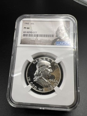 1962 50c Franklin 90% Silver Half Dollar Coin PF66 NGC Nice Coin #027