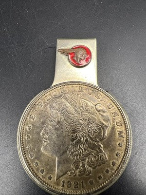 Vintage Pontiac Money Clip 1921 $1 Morgan Silver Dollar Coin Used / Circ Coin