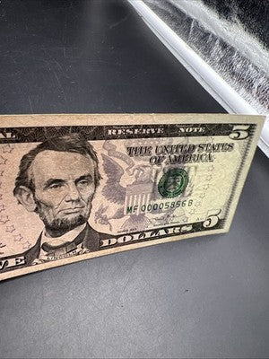 2013 $5 FRN Federal Reserve Note Fine Circ Low Serial #00005856
