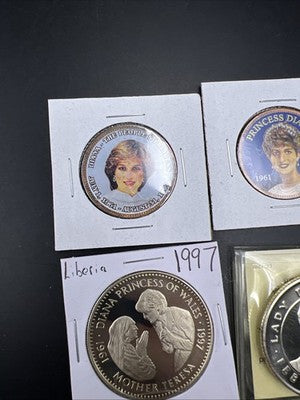Princess Diana Collector's Set Colorized Coins Medals and CU-NI Liberia $5