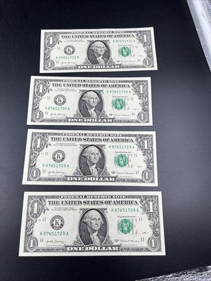 4 Consecutive 2017 $1 FRN Federal Reserve Notes CH UNC #28