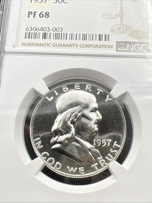 1957 50c Franklin Silver Half Dollar Coin Gem Proof PF68 NGC Certified #003