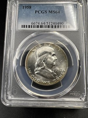 1958 P 50c Franklin Silver Half Dollar Coin PCGS MS64 CH BU Certified #90