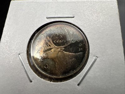 1965 Canada 25 Cents Silver Coin PQ Toning Toner Uncirculated