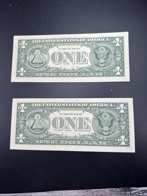 2 Consecutive 2017 $1 FRN Federal Reserve Notes Choice UNC #282