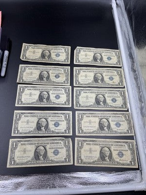 Lot of 10 1957 $1 Dollar Silver Certificate Blue Seal Notes VG+ Circ #76