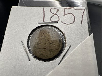 1857 1c Flying Eagle Cent Penny Coin AG Details Very Circulated Rev Damage SK#A