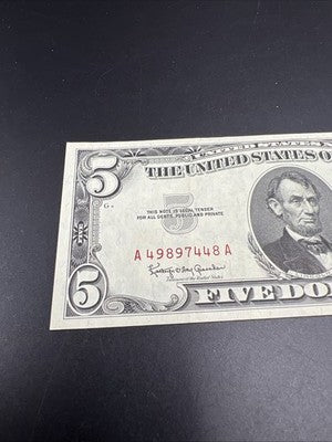 1963 $5 USN United States Five Dollar Note Red Seal XF EF Extra Fine Circ #48