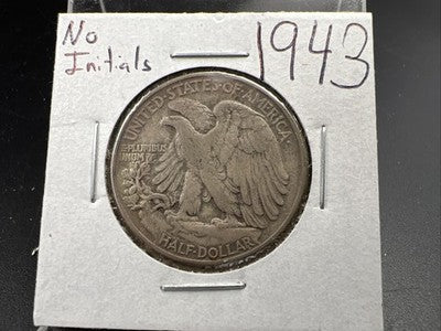 1943 P Walking Liberty Half Dollar Coin Missing Initials Variety CH VF Very Fine