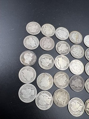 50 Coin Barber 90% Silver Dime Roll G-VG Good Circ Conditions SK#g