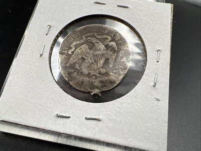 1877 Seated Liberty Silver Quarter Coin Very Circulated Damaged