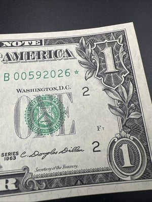 1963 $1 * Star FRN Federal Reserve Note Choice UNC Neat Serial Number #2026