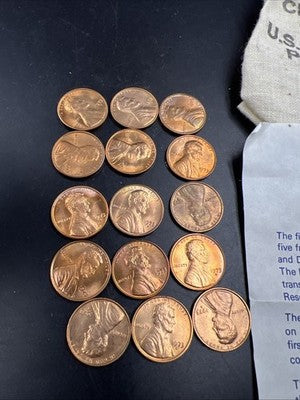 5 Sets of 1973 P D S 1c in Cloth Bag - 15 BU UNC Lincoln Memorial cent coins S#B