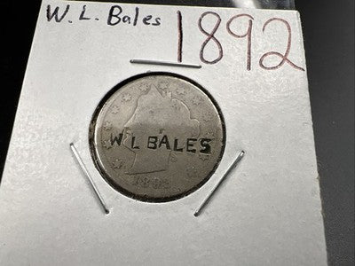 W L Bales Counterstamped 5c Liberty V Nickel 1892 AG Circ