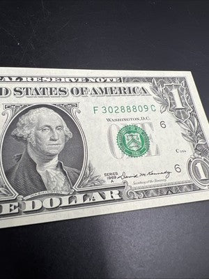 1969 $1 One Dollar FRN Federal Reserve Note UNC #809