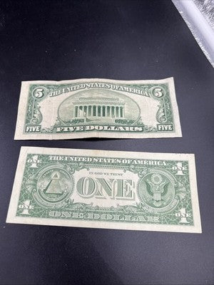 2 Note Lot 1957 1953 $1 & $5 Silver Certificates VG / F conditions #253