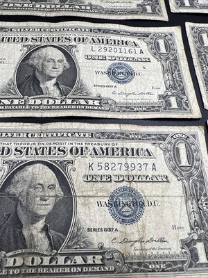 Lot of 10 1957 $1 One Dollar Silver Certificate Blue Seal Notes G / VG #937