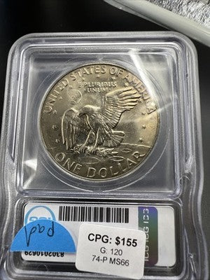 1974 P $1 Ike Eisenhower Clad Copper Nickel Dollar Coin ICG MS66 #29