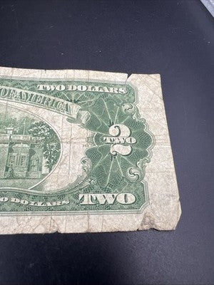 1928 G $2 Two Dollar Legal Tender United States Red Seal Note Very Circ #366