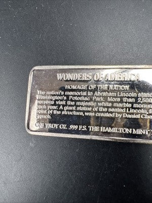 Lincoln Memorial Wonders Of America 1 Oz Silver Bar UNC