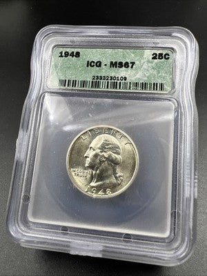 1948 P 25C Washington Quarter Silver Coin MS67 ICG #109