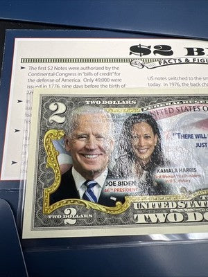 2 Consecutive 2017 $2 FRN Biden Harris Presidential Colorized UNC Two Dollars #5