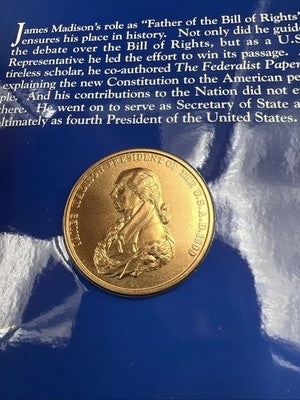 Bill Of Rights Set 1993 W James Madison 90% Silver Half Dollar & Bronze Medal