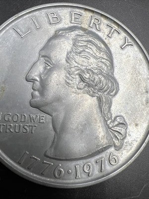 Large 3 Inch Novelty Pewter Coin/Coaster/Paperweight 1976 Quarter Used