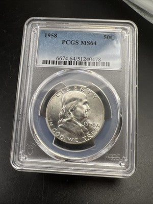 1958 P 50c Franklin Silver Half Dollar Coin PCGS MS64 CH BU Certified #78