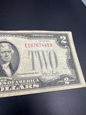 1928 G $2 Two Dollar Legal Tender United States Red Seal Note G / VG Circ #448