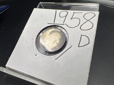 1958 D 10c Roosevelt Silver Dime Coin Neat Toning Toner CH BU UNC #a