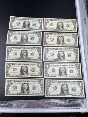 Lot of 10 2013 Star * $1 FRN Federal Reserve Notes Circ #314