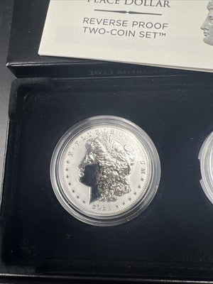 2023 Reverse Silver Proof Morgan & Peace Dollar Set OGP Box COA