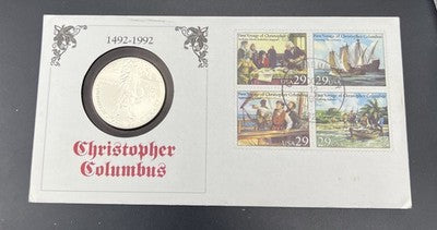 1992 D Christopher Columbus 90% Silver Dollar Coin in FDOI Stamp Pack